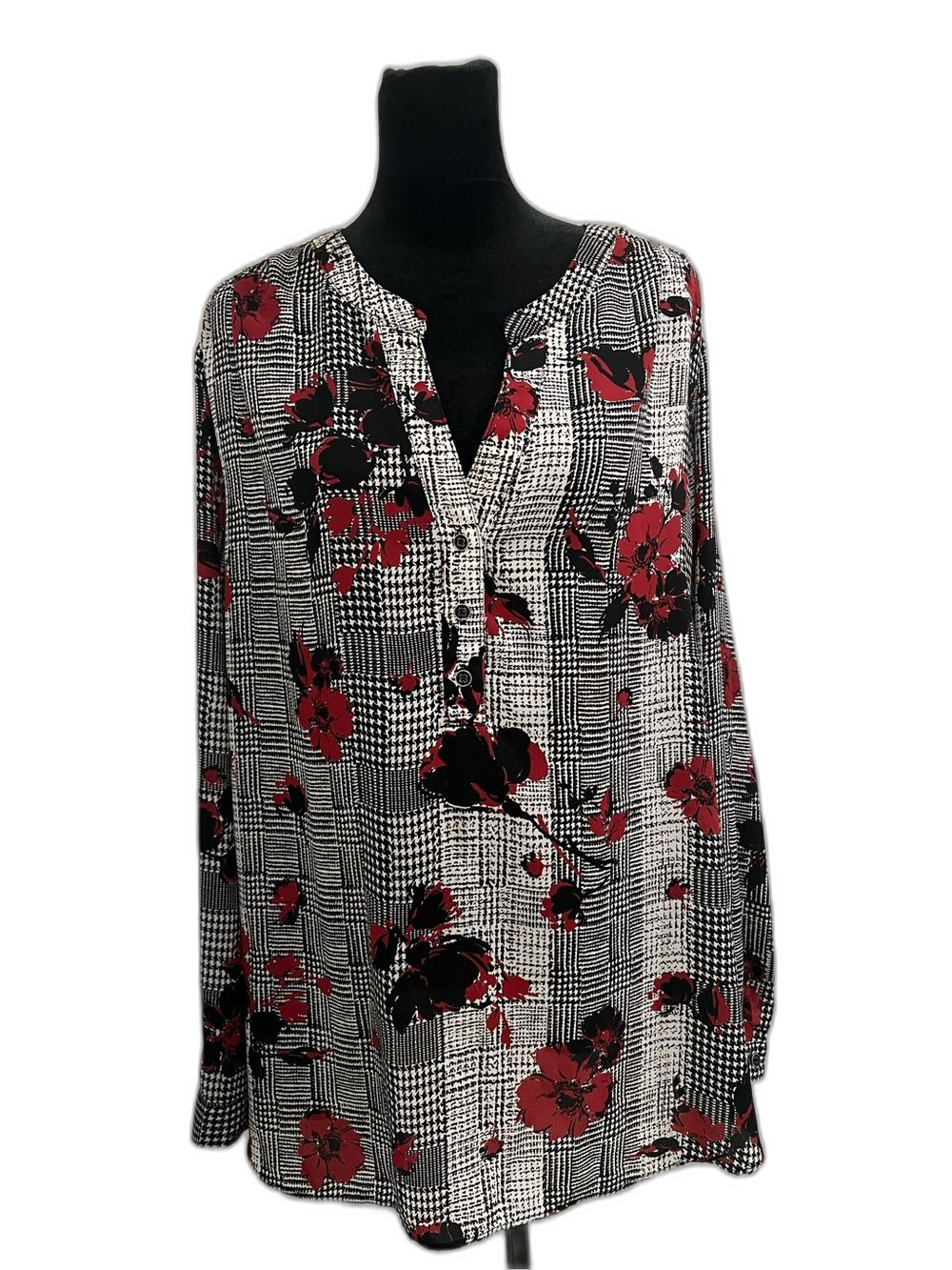 Zac & Rachel Black, White & Red Plaid Tunic with Floral Print